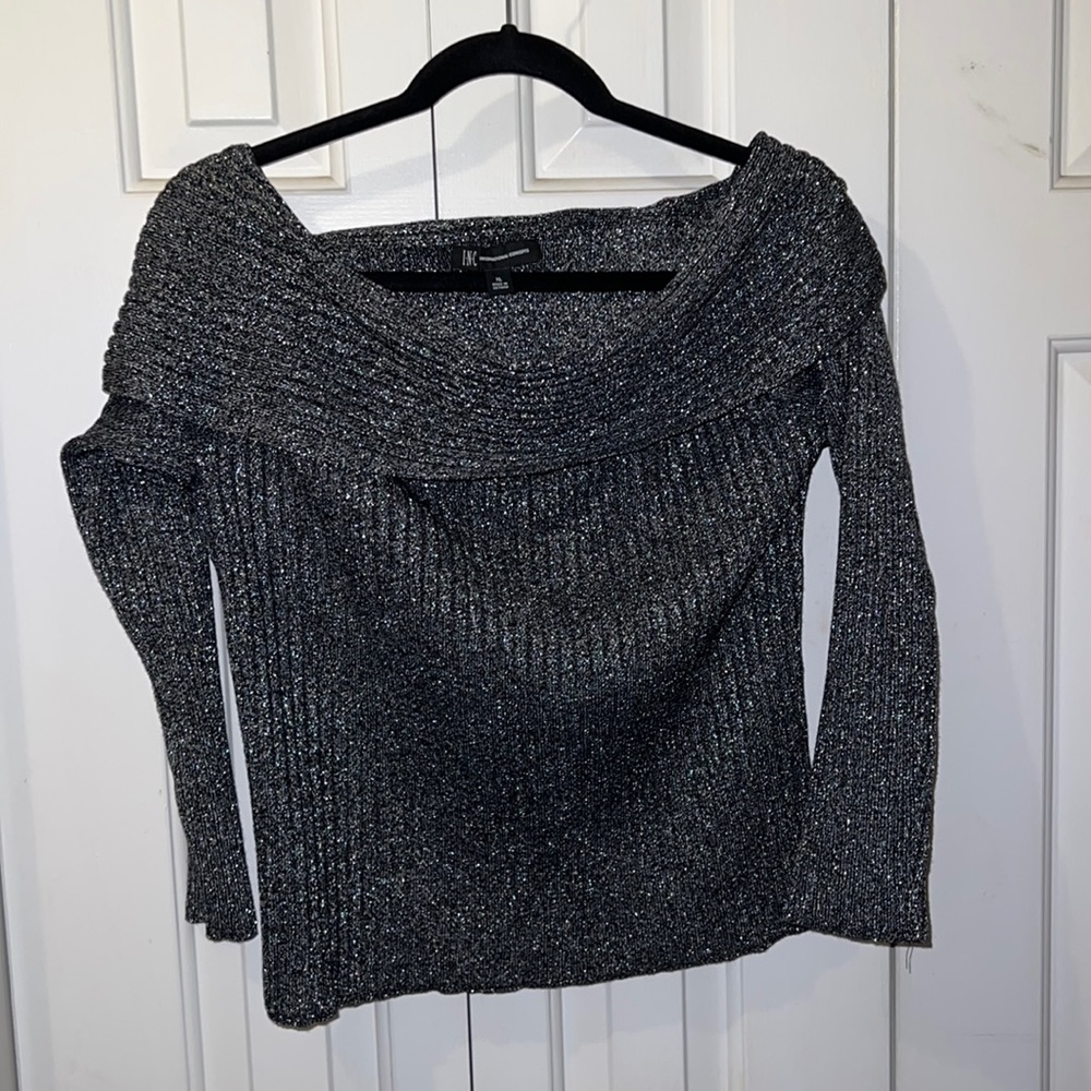 INC off the shoulder sweater in black and silver.  XL